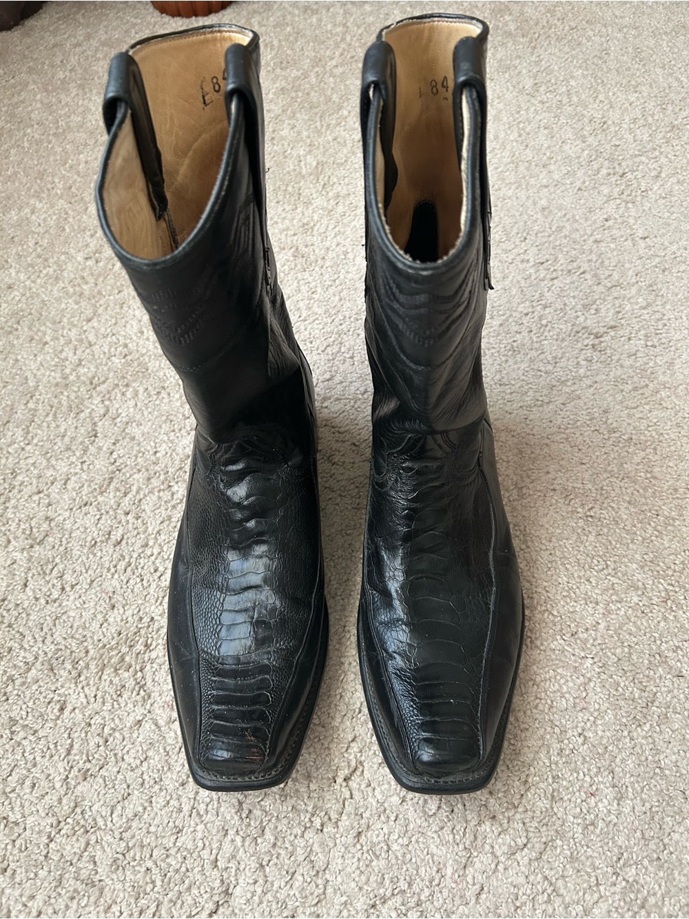 Men's Black Leather Western Boots with Snip Toe
